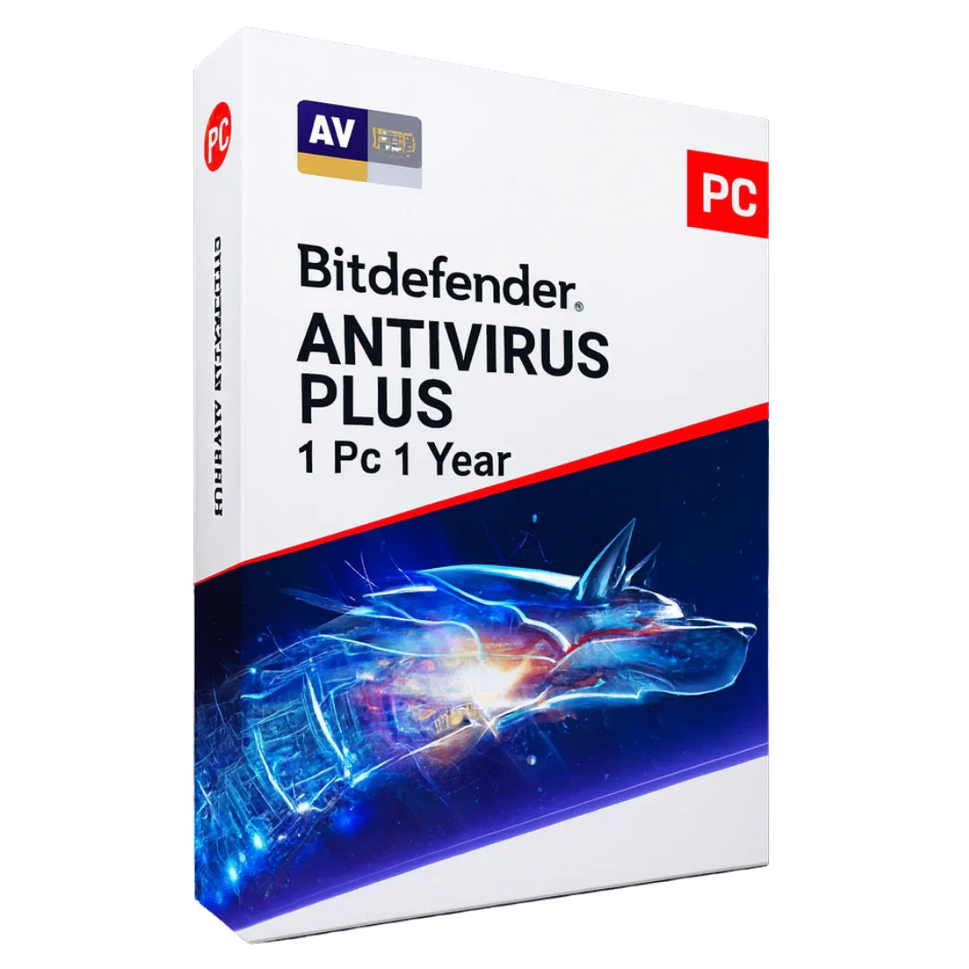 Bitdefender Antivirus Plus packaging on a white background