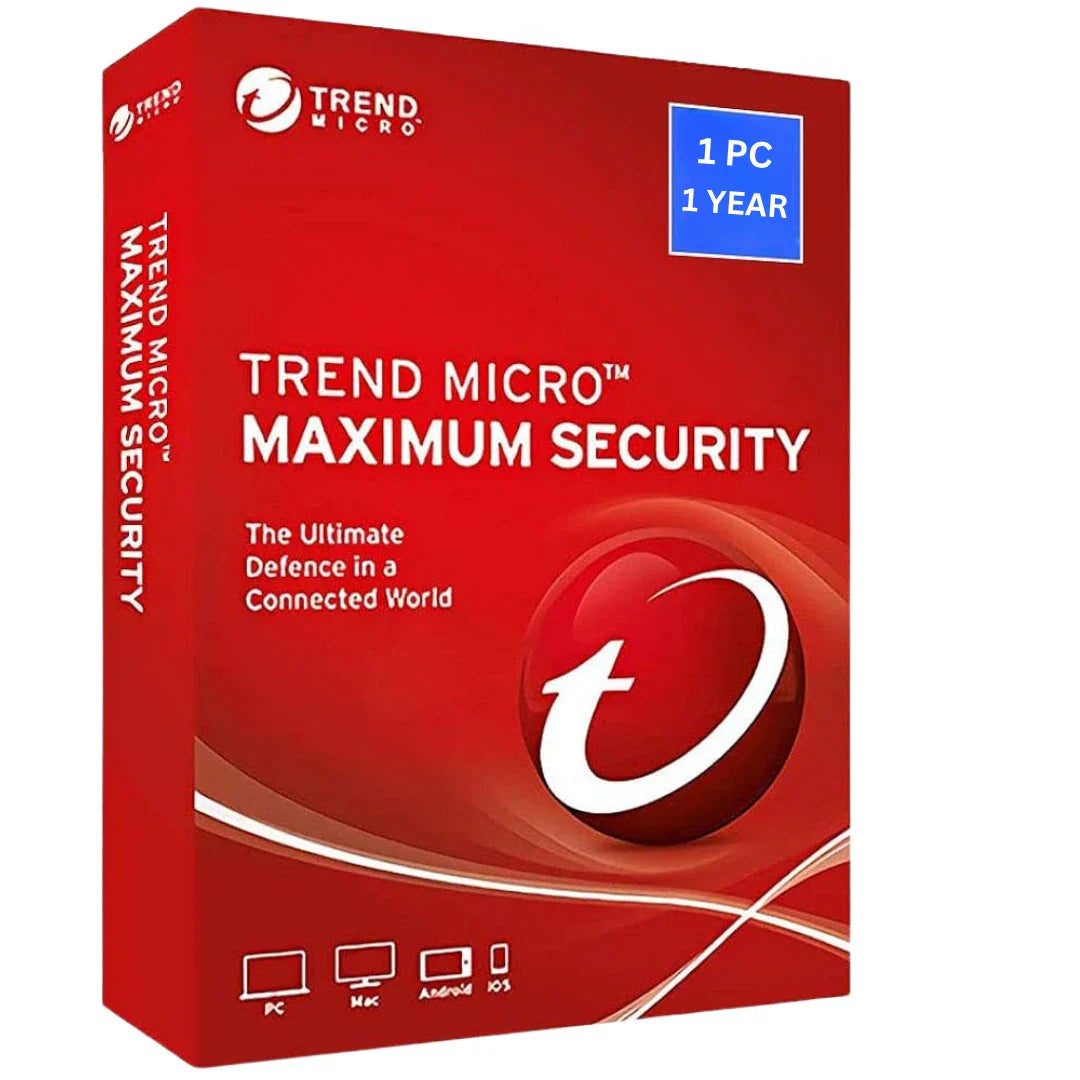 Trend Micro Maximum Security software package box on a white background
